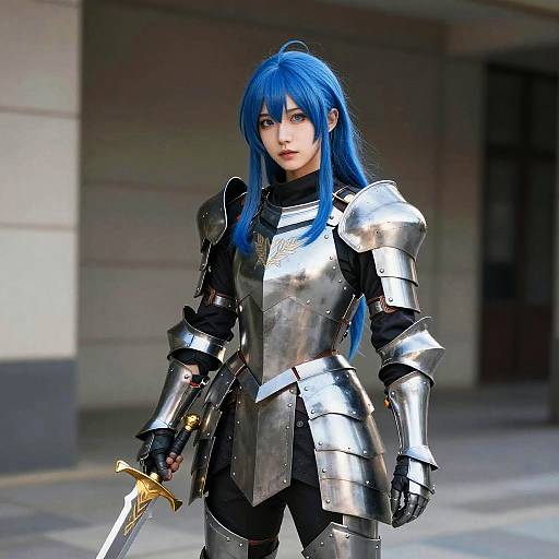 Realistic Woman in Blue Armor