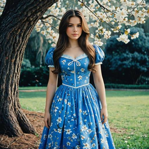 Enchanting Girl in Blue Floral Dress