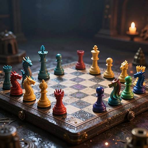 Fantasy Rainbow Chess Set on Ancient Board