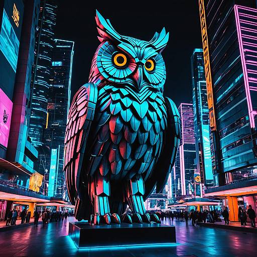 Futuristic Cybernetic Owl in Neon City