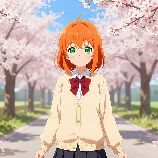 Anime Girl Under Cherry Blossoms