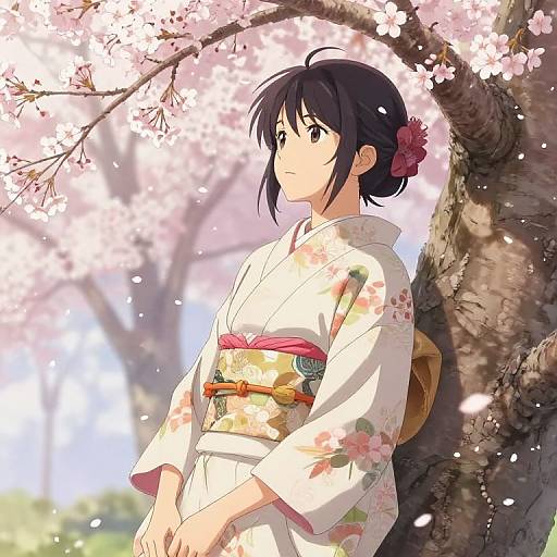 Anime Girl Under Cherry Blossom Tree