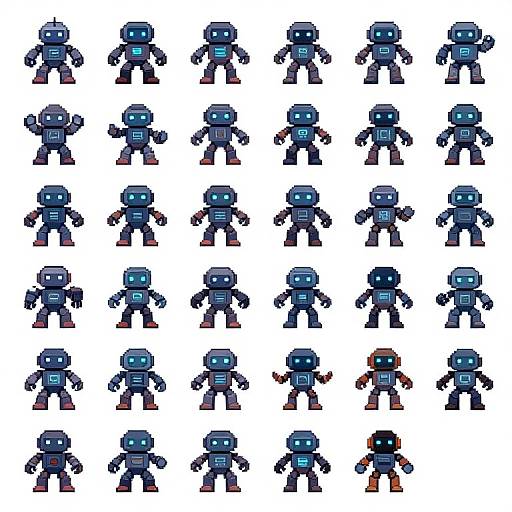 Futuristic Animated Robot Sprite Grid