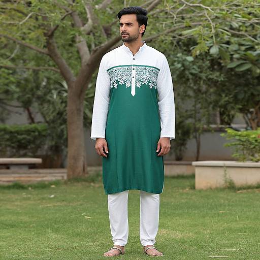 Man in Green and White Kurta