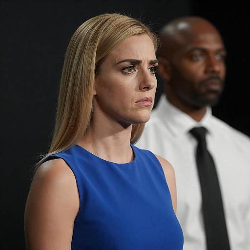 Tense Portrait: Blonde Woman, Man Behind