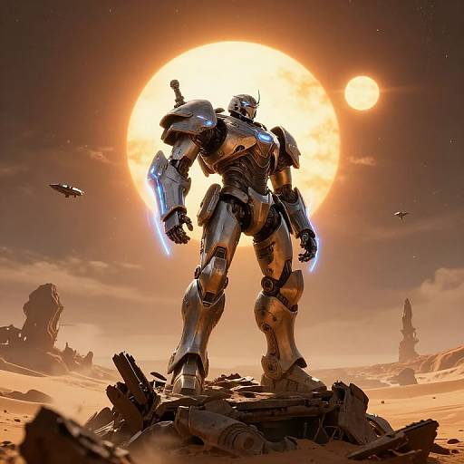 Sci-Fi Knight on Alien Desert Ruins