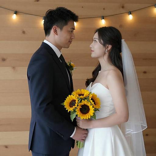 Romantic Wedding Portrait with Sunflowers