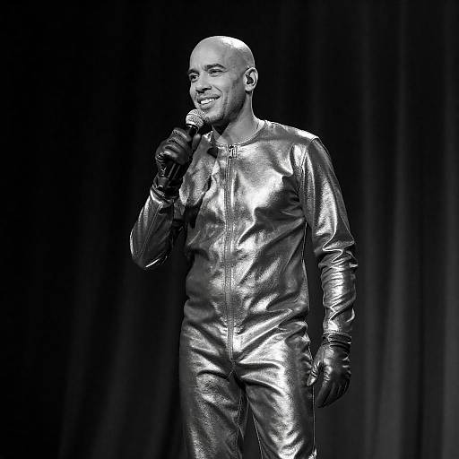 Stylish Male Singer in Metallic Jumpsuit