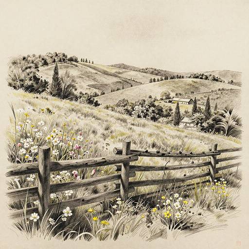 Realistic Countryside Landscape Drawing