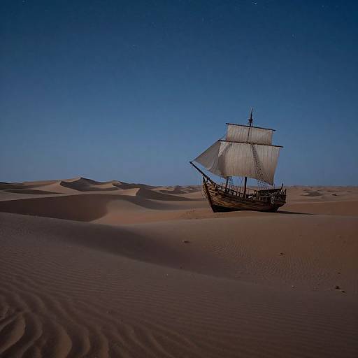 Surreal Twilight Desert with Rising Galleon