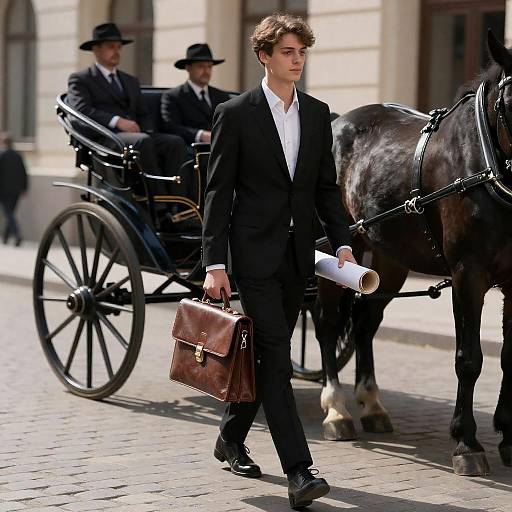 Elegant Young Man in Vintage City Scene