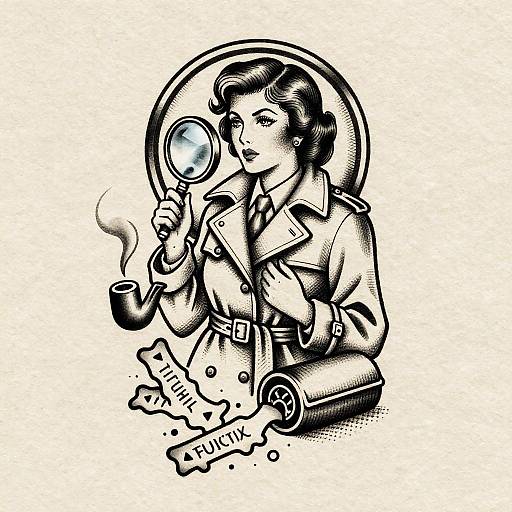 Vintage Detective Woman Ink Illustration