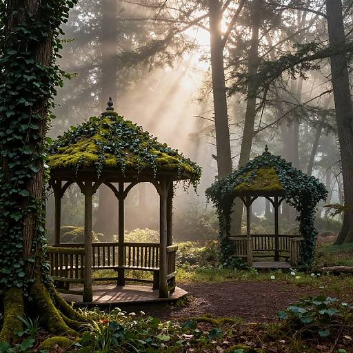 Enchanted Rustic Wooden Gazebo Scene