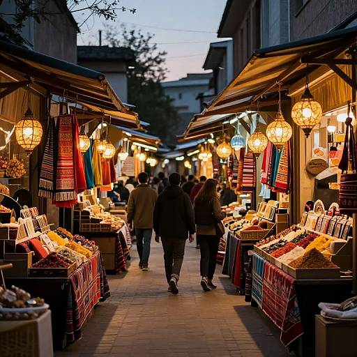 Dusk Market Scene with Lanterns