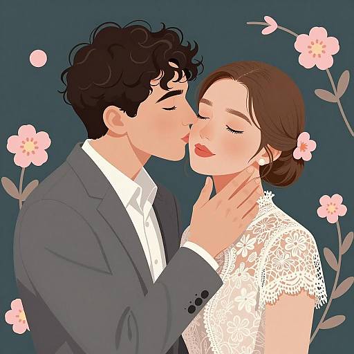 Romantic Couple with Floral Background