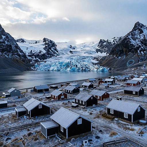 Icy Glacial Village Aerial View