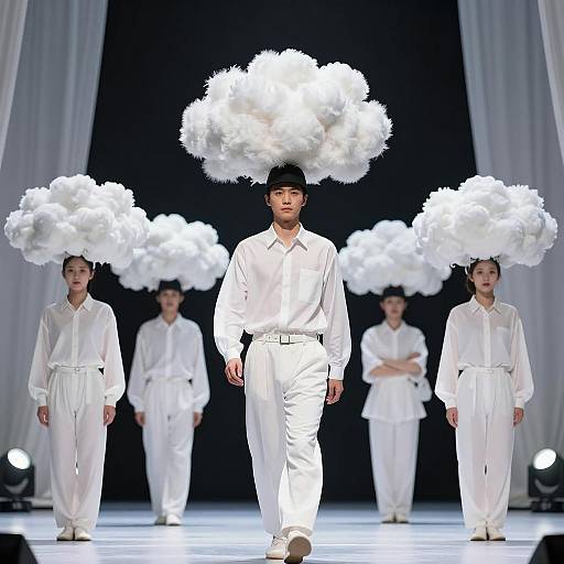 Stylish Man Center Stage with Cloud Headdresses