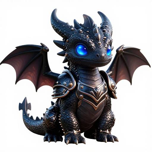 Cute Black Baby Dragon in Shiny Armor