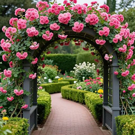 Vibrant Pink Roses on Arched Trellis