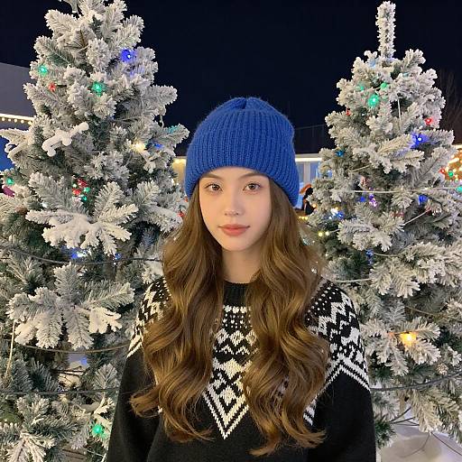 Festive Winter Portrait with Christmas Trees