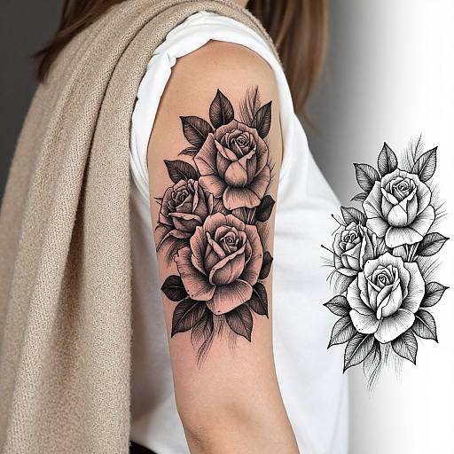 Black and Gray Rose Tattoo Detail