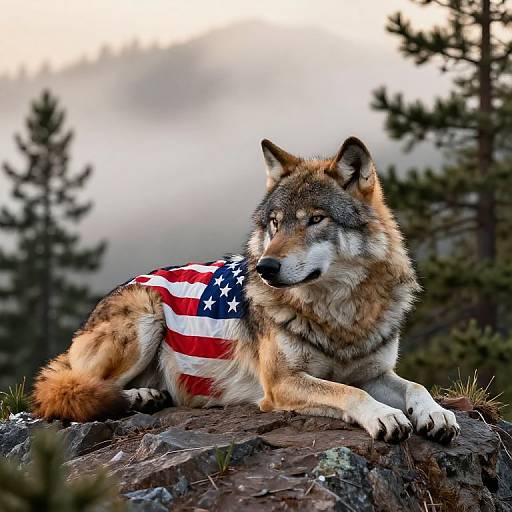 American Flag Wolf on Misty Peak