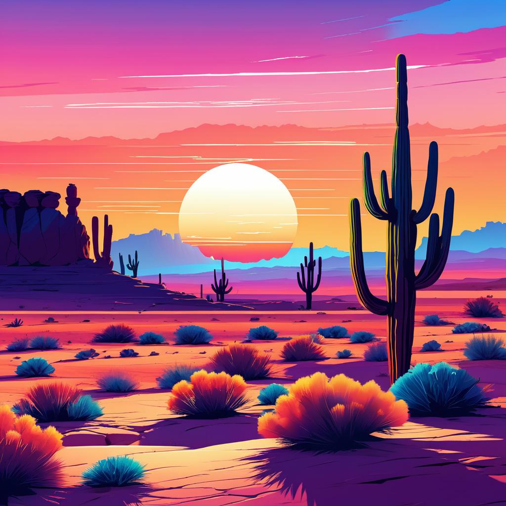 Tranquil Sunset Desert Landscape Illustration