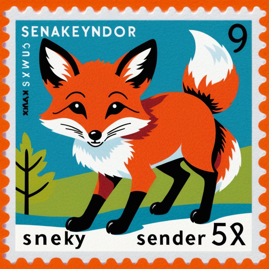 Mischievous Fox Postage Stamp Design