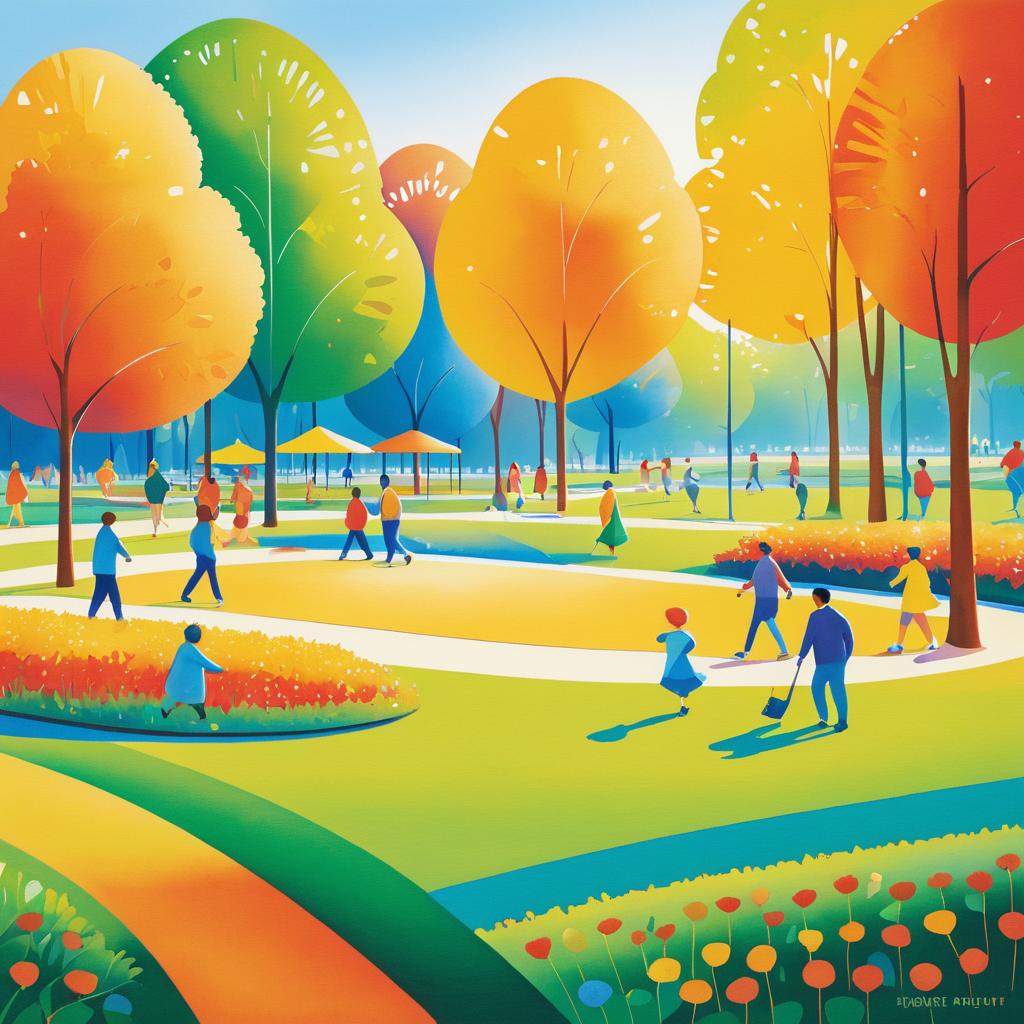 Vibrant Park Scene with Artistic Layers