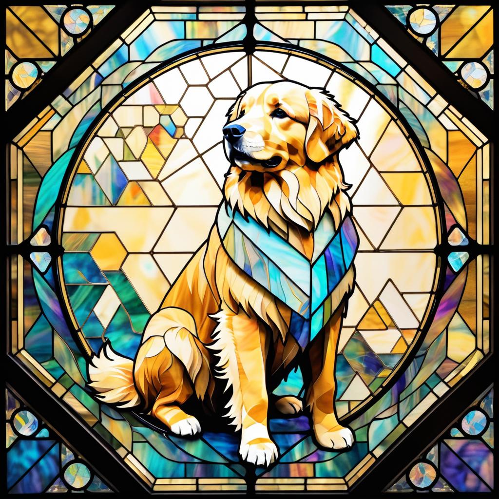 Golden Retriever in Ghibli Stained Glass