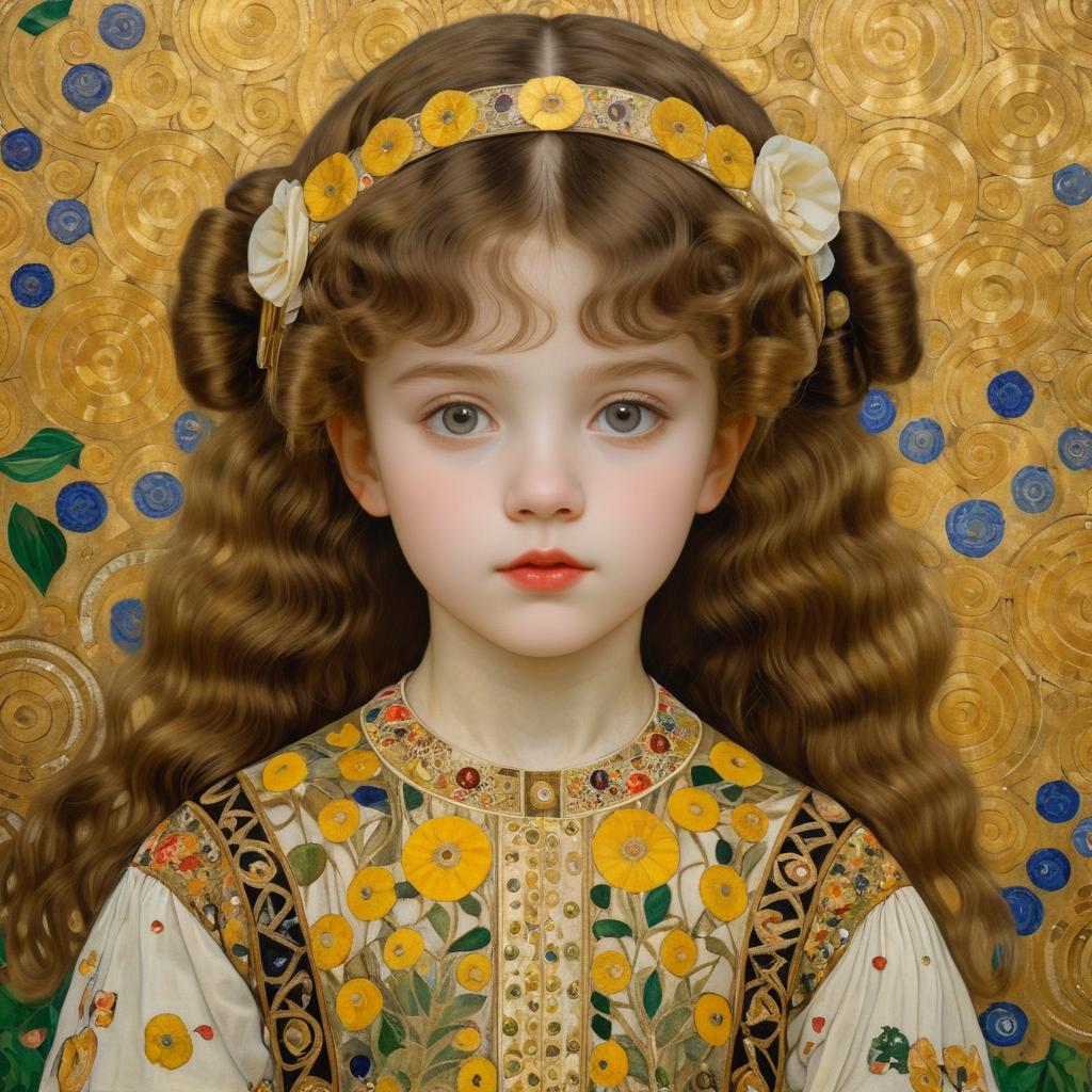 Vintage Portrait of a Girl in Klimt Style