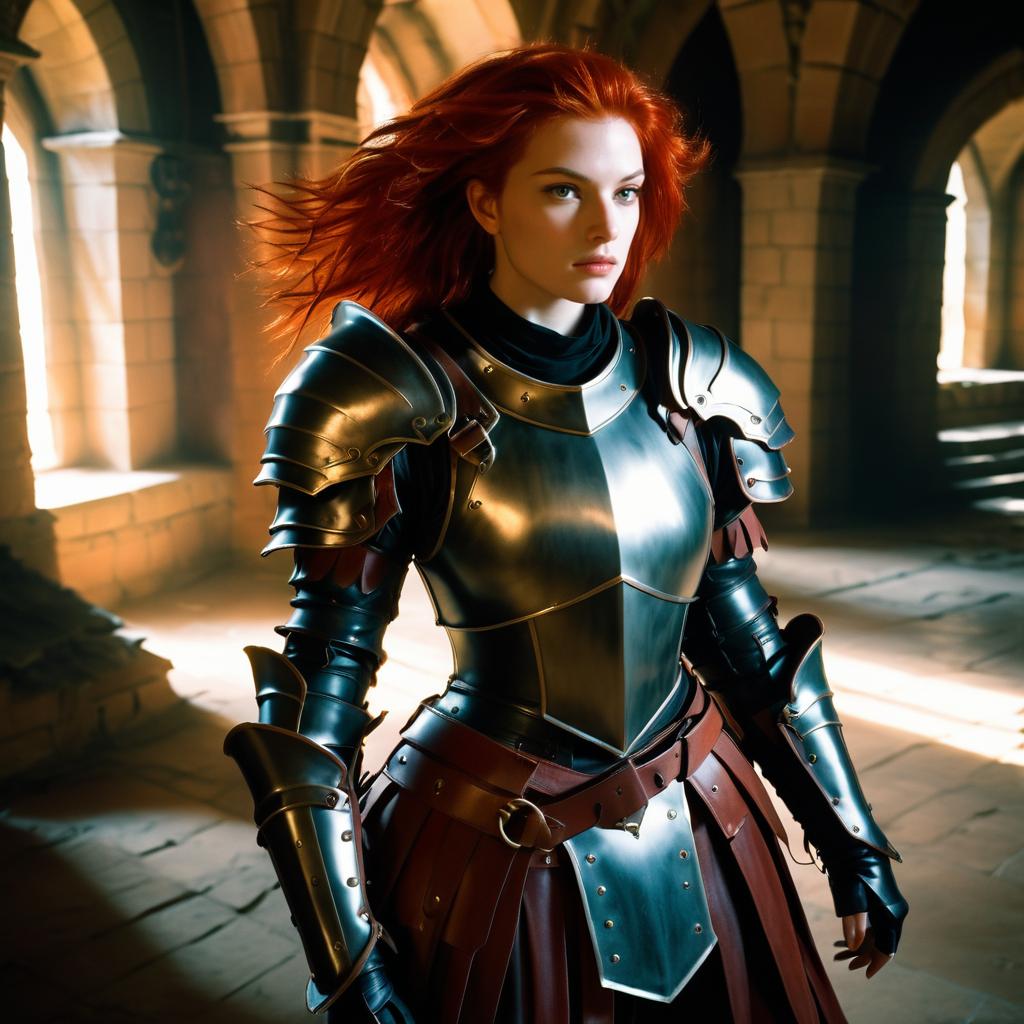 Cinematic Female Knight in Abandoned Castle