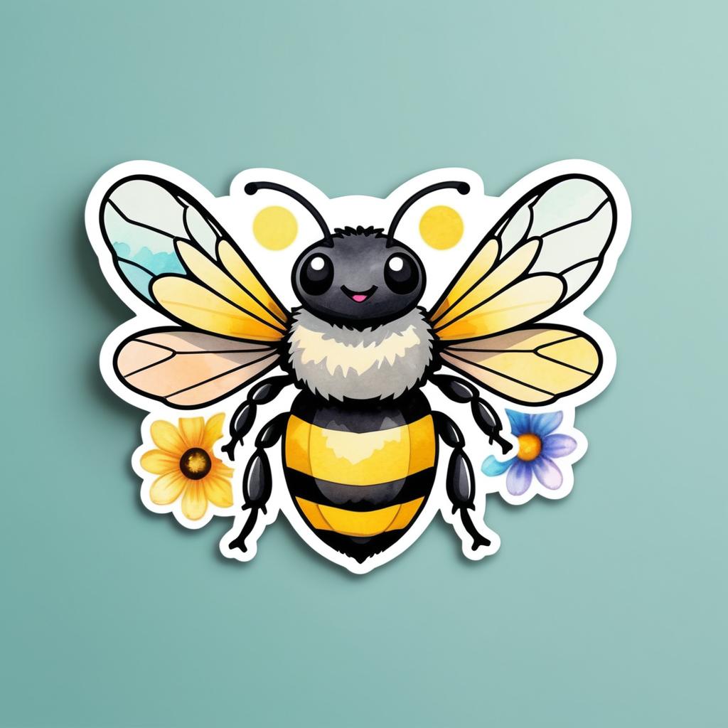 Kawaii Bumblebee Sticker with Floral Splash