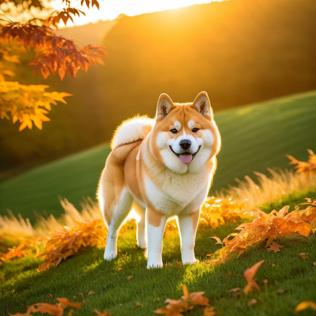 Elegant Akita at Sunset in Autumn