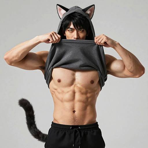 Muscular Cat Boy with Yellow Eyes