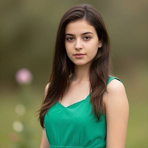 Realistic Portrait of Woman in Green Dress