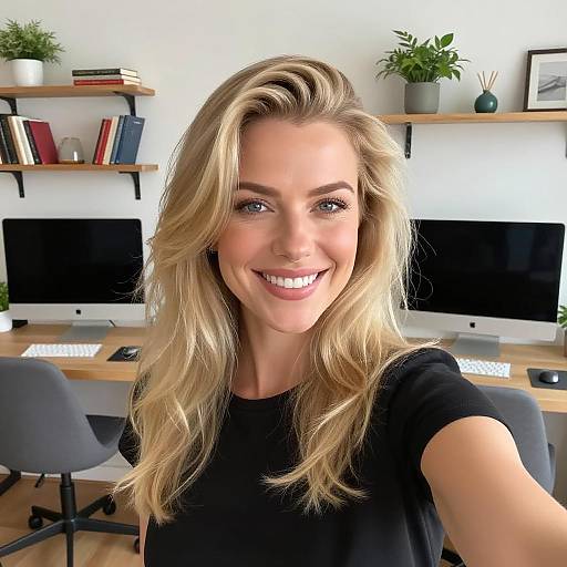 Cheerful Woman in Stylish Home Office