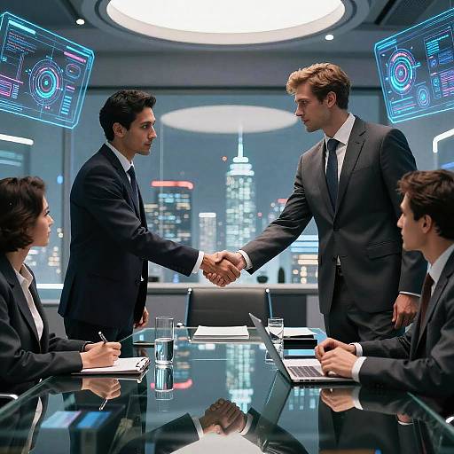 Futuristic Corporate Boardroom Negotiation