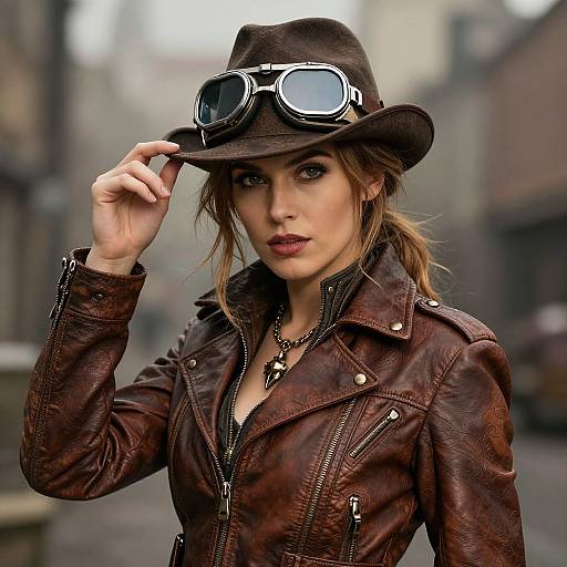 Steampunk Woman in Leather Jacket