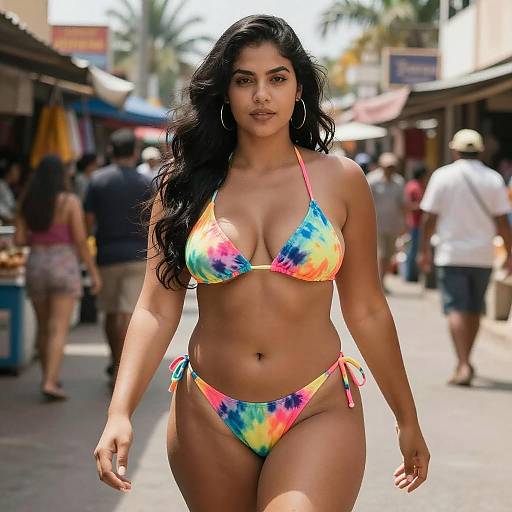 Confident Woman in Tie-Dye Bikini