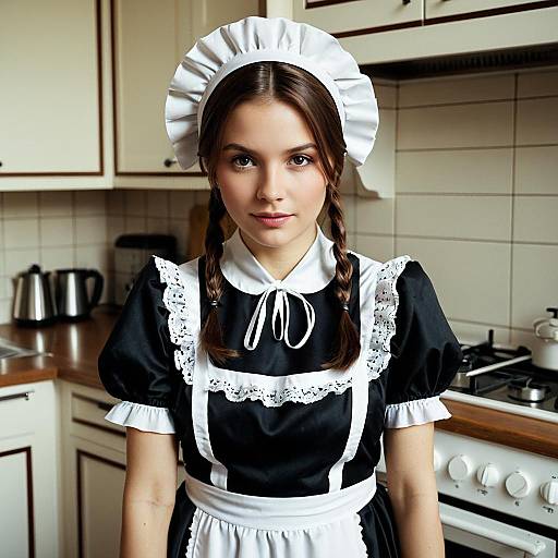 Realistic Maid Costume in Kitchen Setting