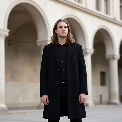 Man in Black Coat by Arches