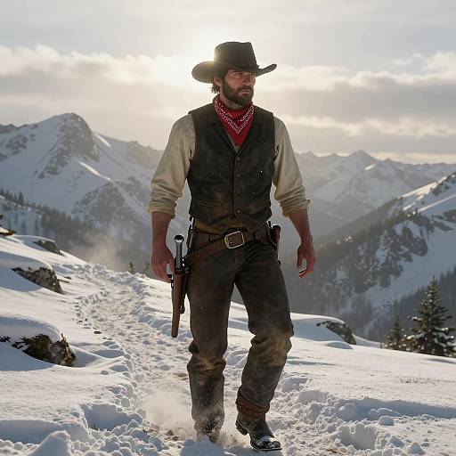 Cinematic Cowboy Chase on Snowy Ridge