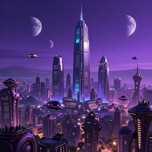 Alien Metropolis with Bioluminescent Skyscrapers
