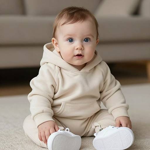 Adorable Baby in Beige Outfit