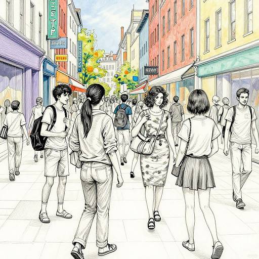 Bustling City Street Scene Drawing