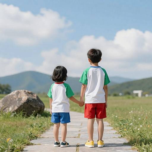 Children on a Stone Path in Nature