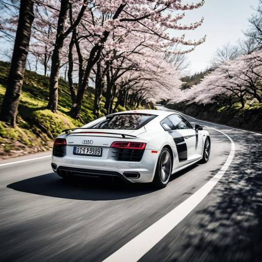 Audi R8 Racing Through Cherry Blossoms
