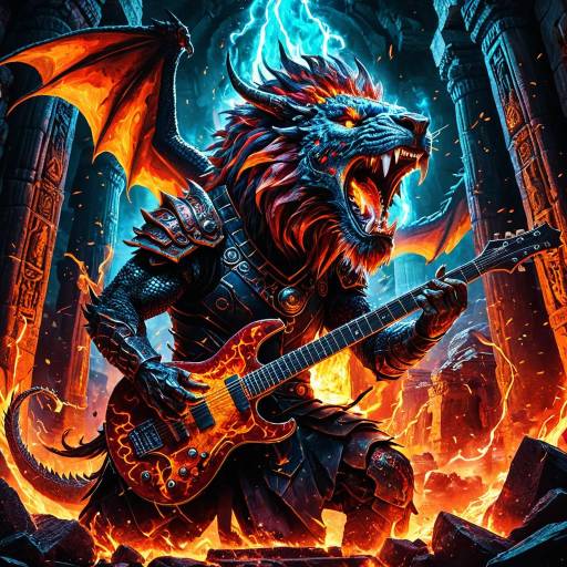 Epic Dragon-Lion Hybrid Playing Molten Guitar