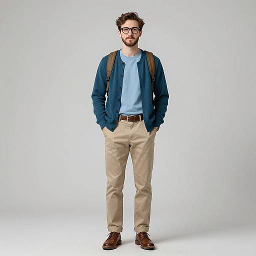 Casual Young Man in Cardigan Outfit